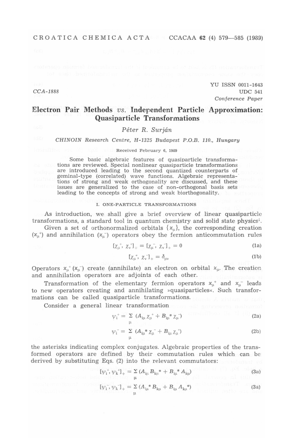 Quasiparticle Transformations Peter R