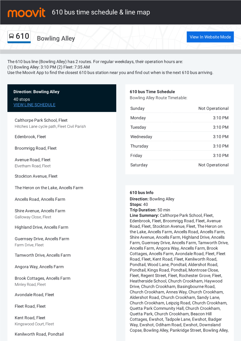 610 Bus Time Schedule & Line Route