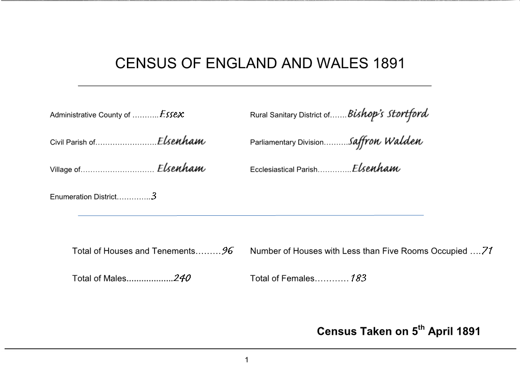 Census of England and Wales 1891