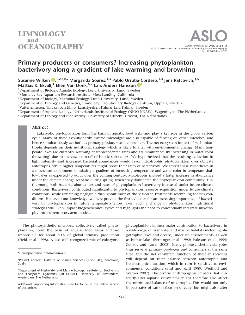 Increasing Phytoplankton Bacterivory Along a Gradient of Lake Warming and Browning