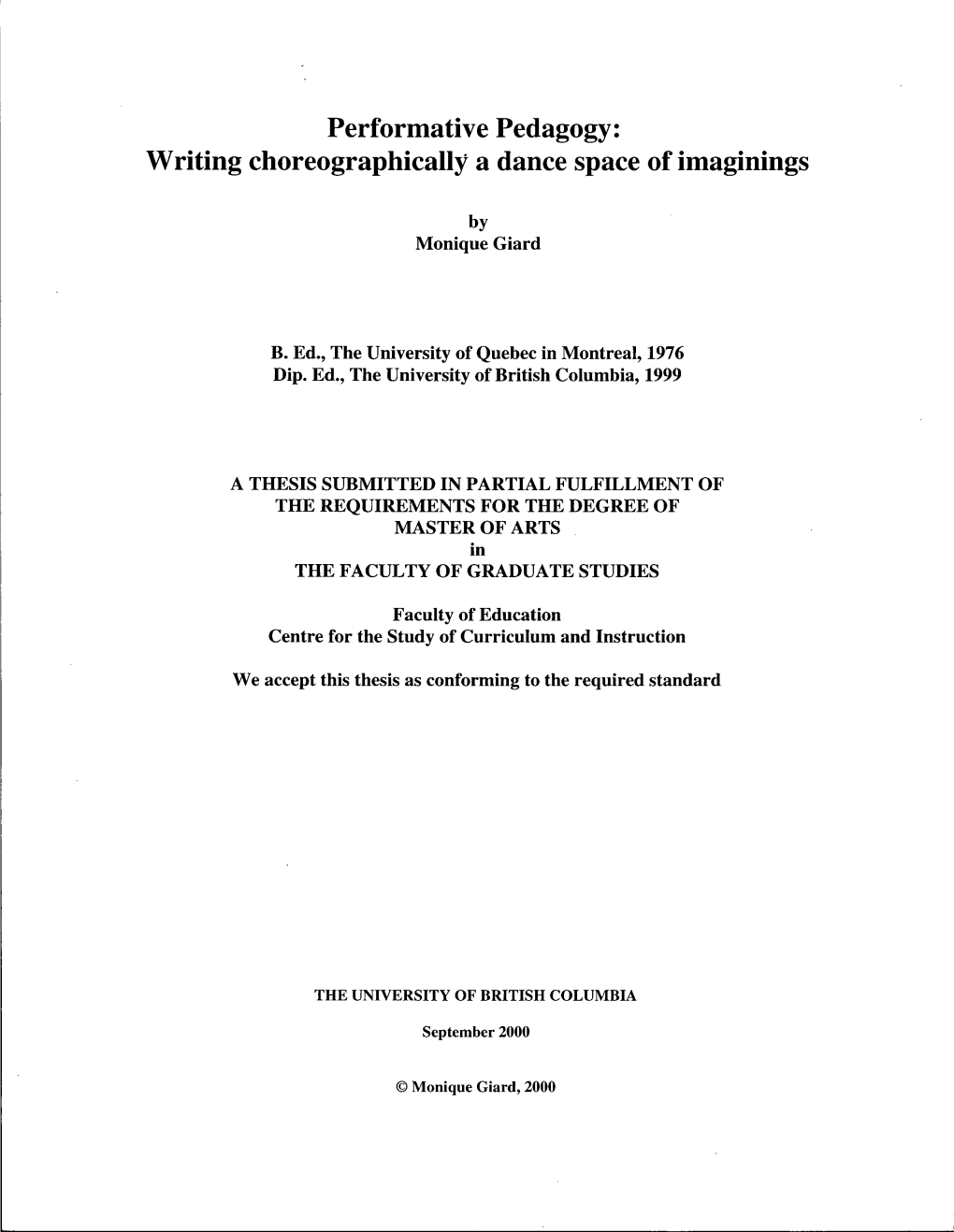 Performative Pedagogy: Writing Choreographically a Dance Space of Imaginings