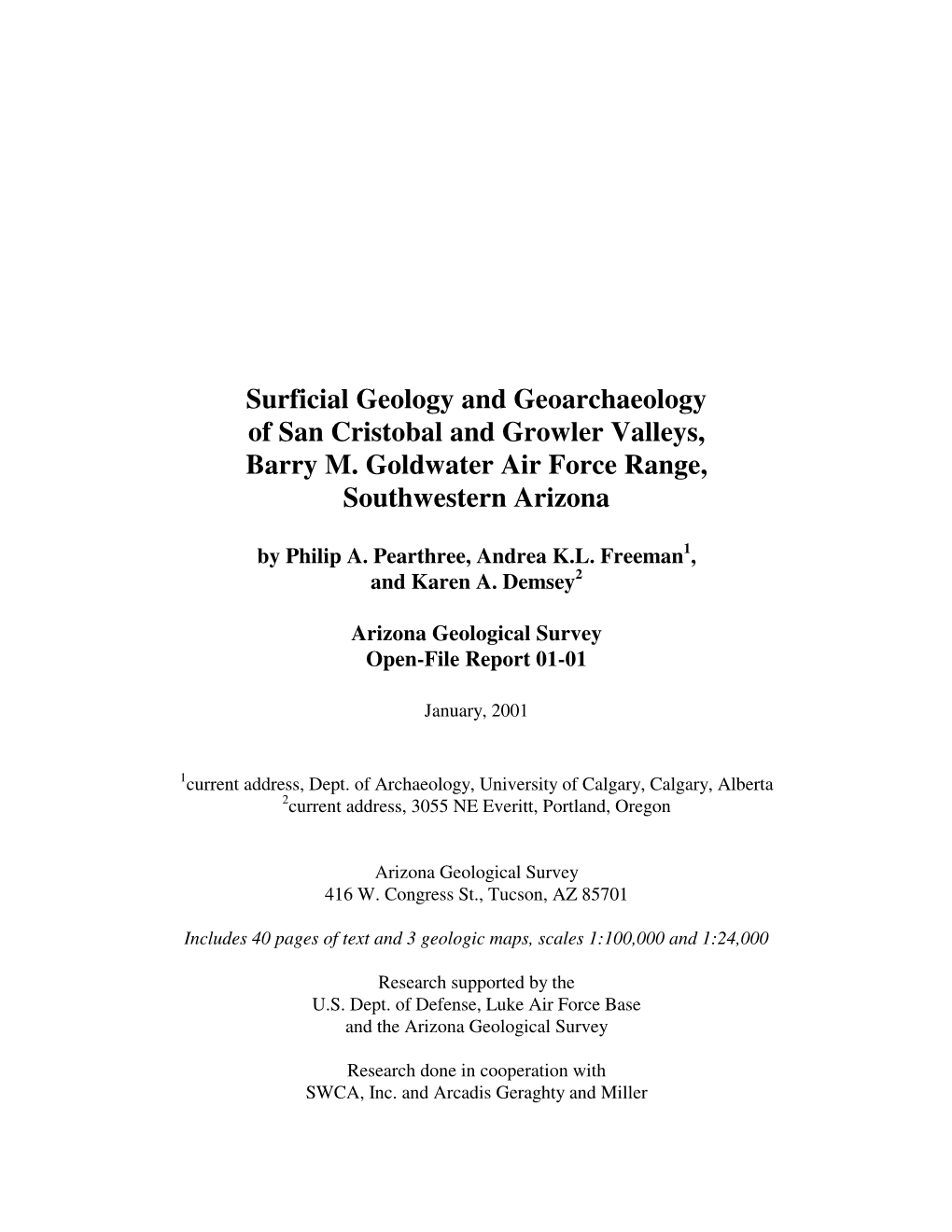 Surficial Geology and Geoarchaeology of San Cristobal and Growler Valleys, Barry M. Goldwater Air Force Range, Southwestern Arizona