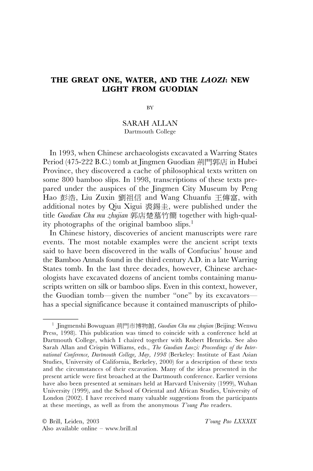 NEW LIGHT from GUODIAN SARAH ALLAN in 1993, When Ch