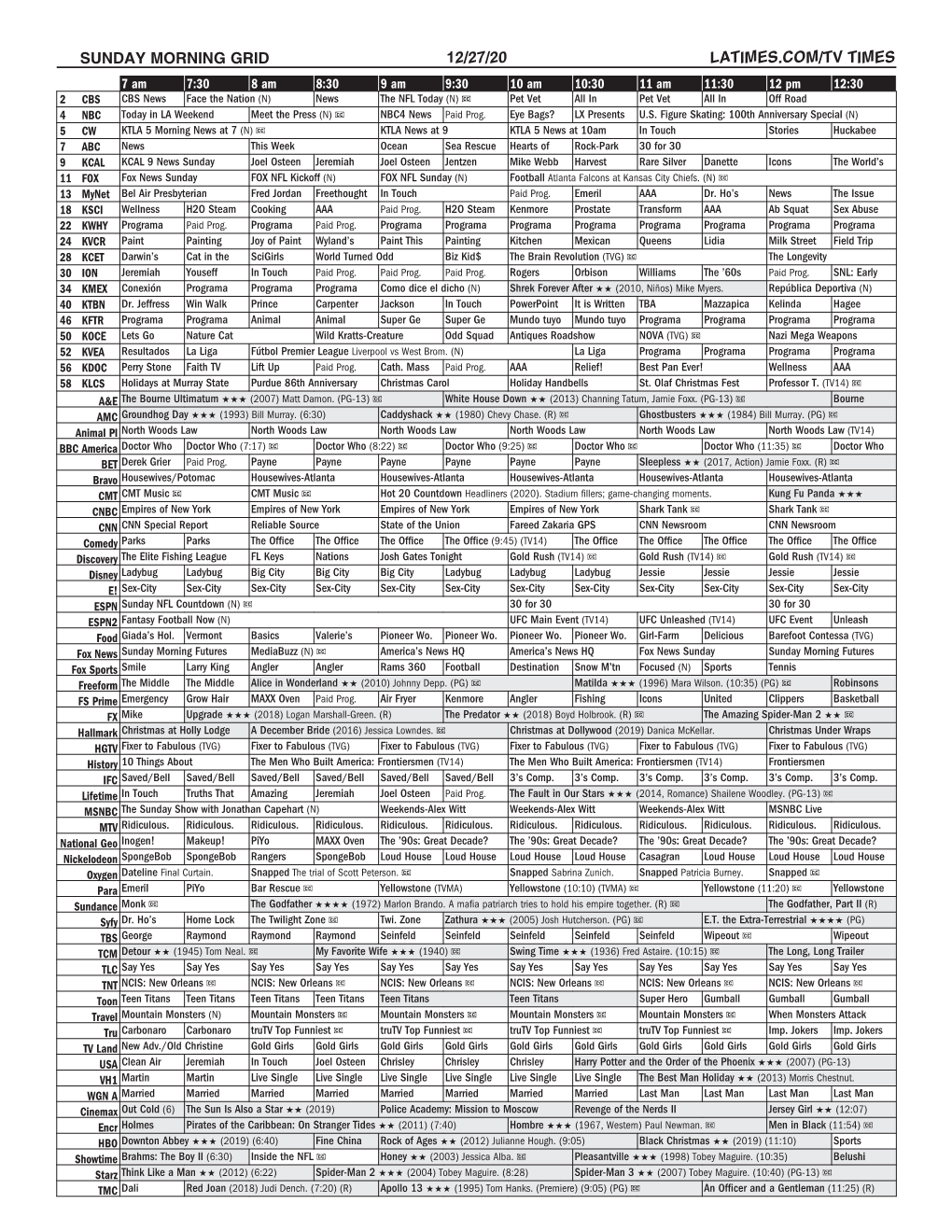 Sunday Morning Grid 12/27/20 Latimes.Com/Tv Times