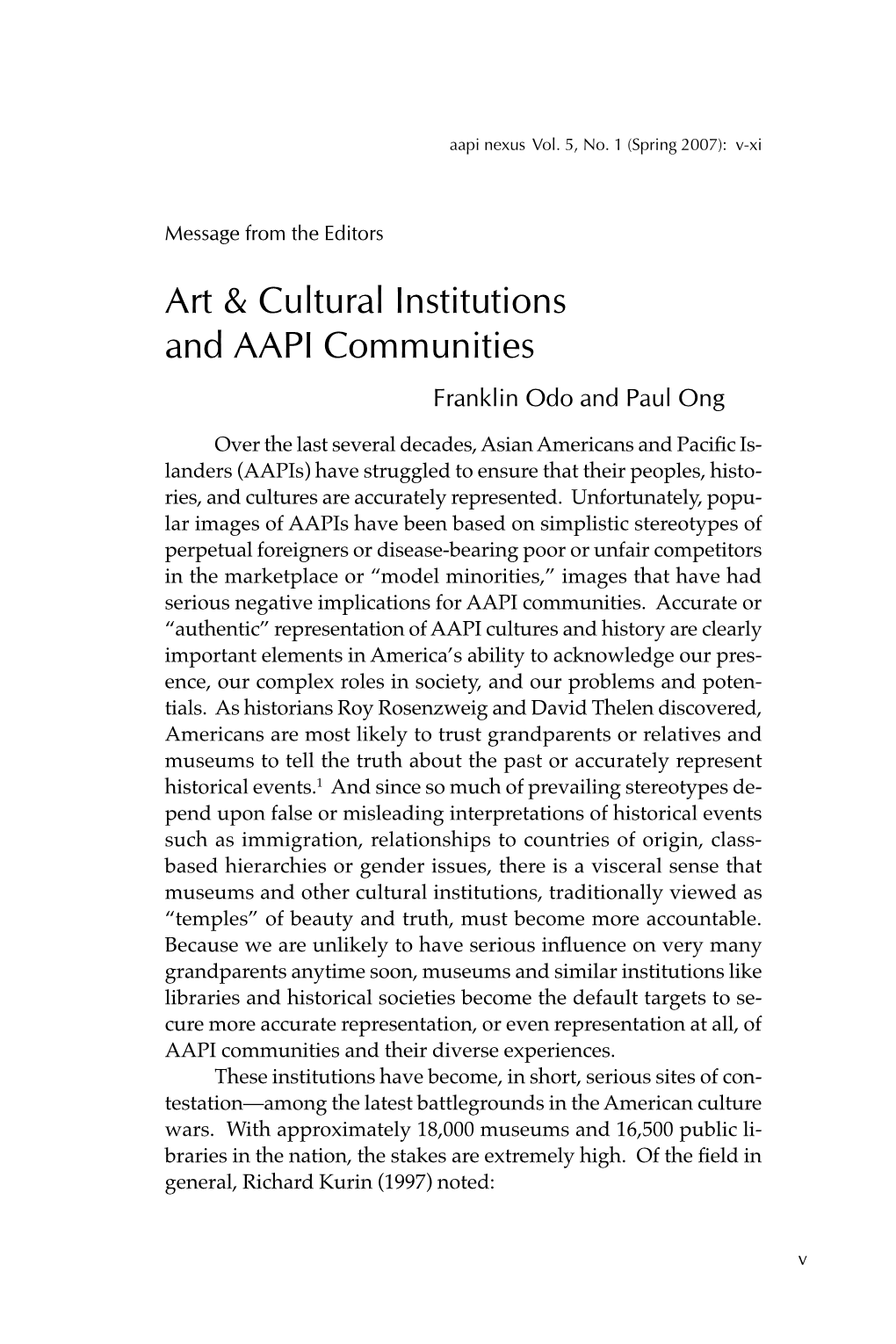 Art & Cultural Institutions and AAPI Communities