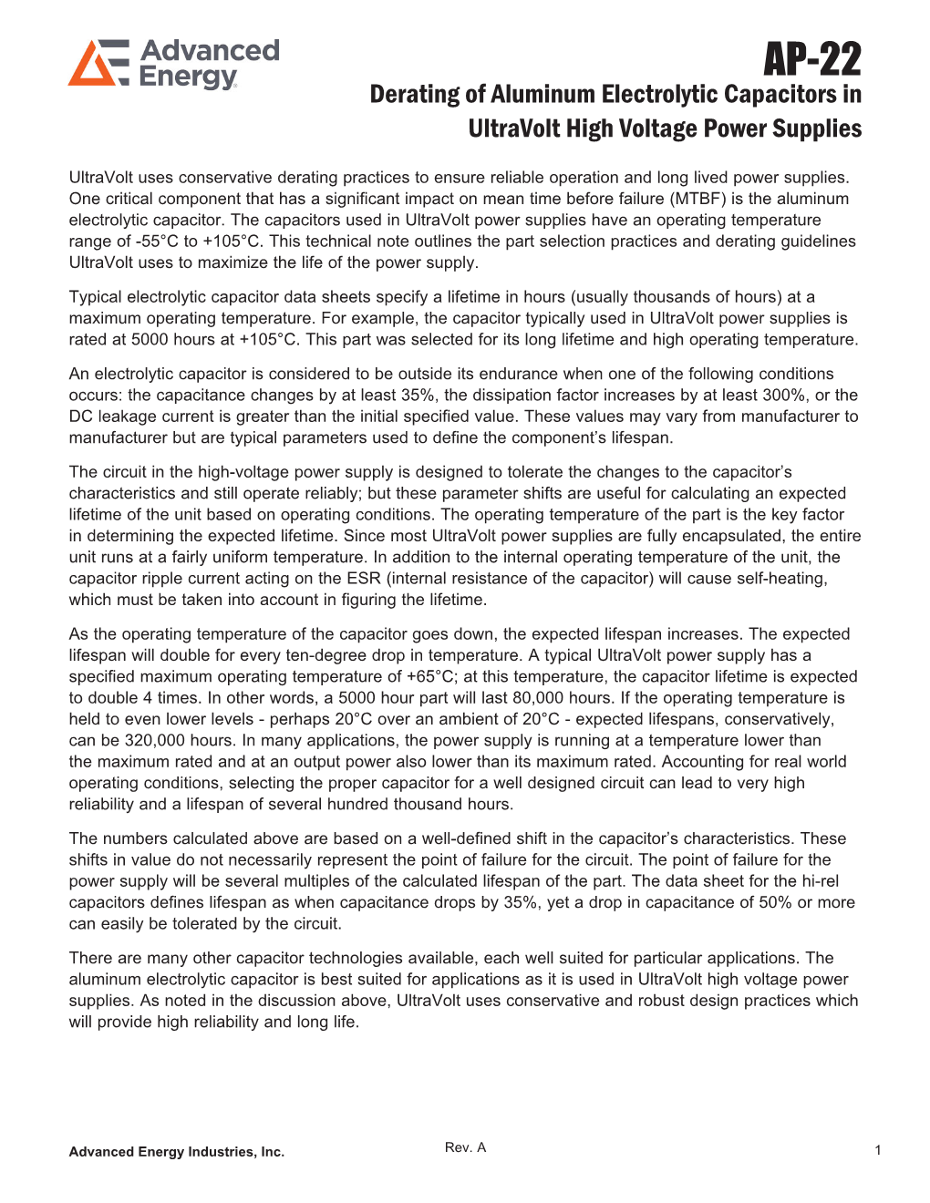 Derating of Aluminum Electrolytic Capacitors in High Voltage Power Supplies