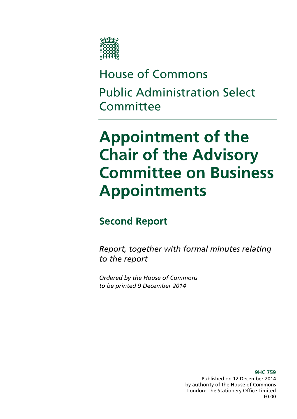 Appointment of the Chair of the Advisory Committee on Business Appointments