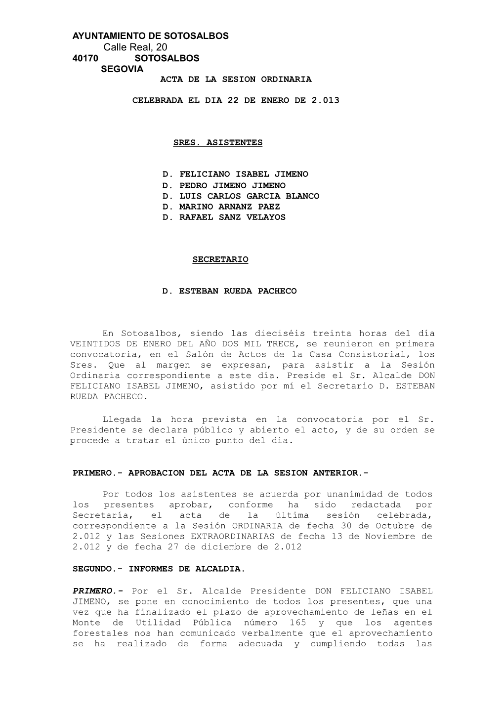 Acta Ordinaria 22 De Enero 2013