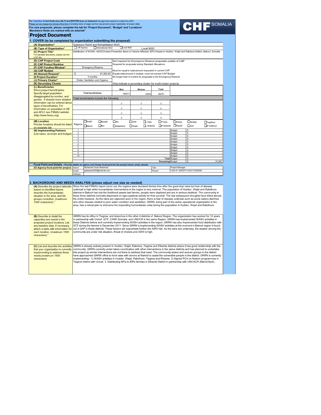 Project Document', 'Budget' and 'Locations' Mandatory Fields Are Marked with an Asterisk* Project Document 1