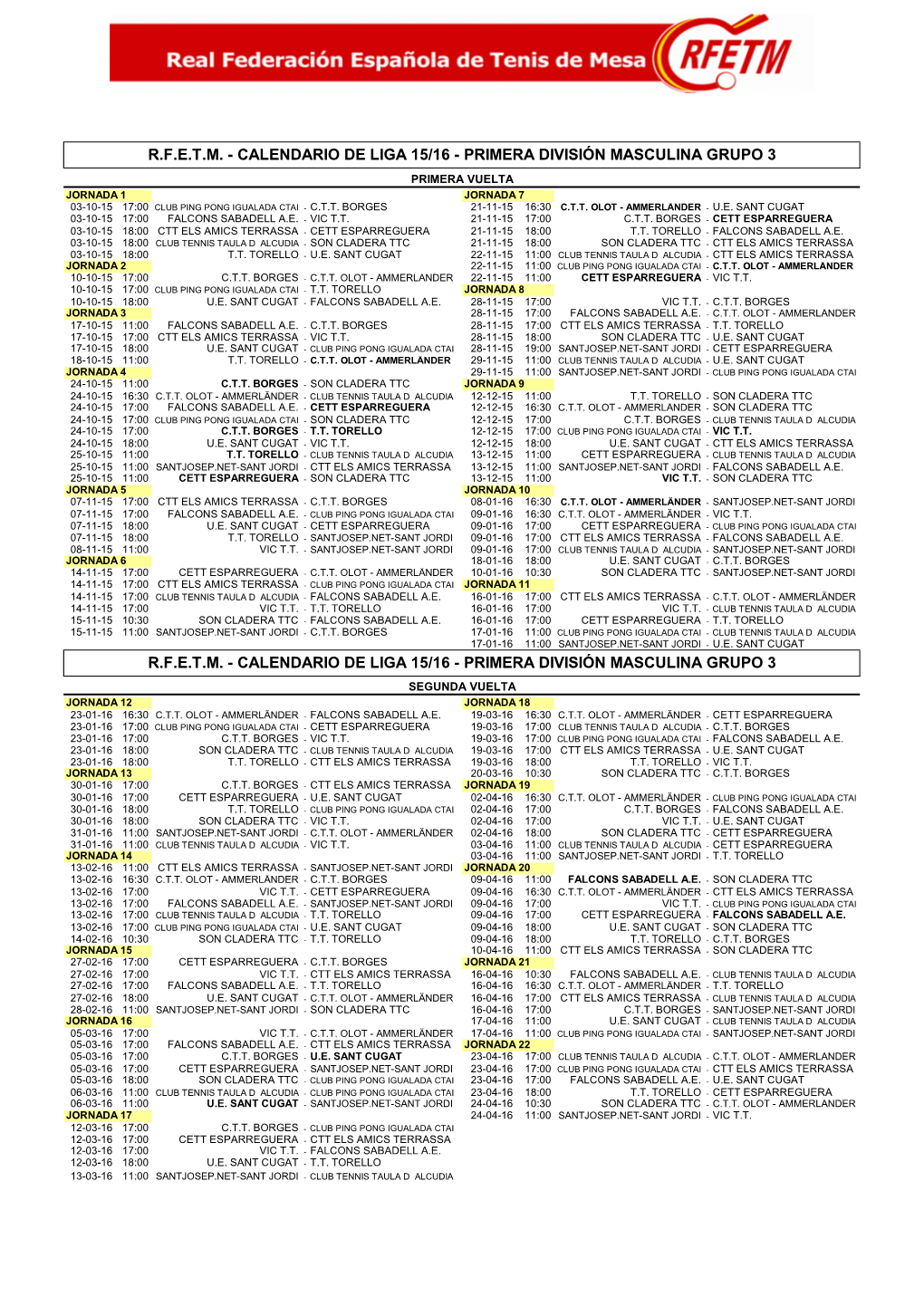 Primera División Masculina Grupo 3 Rfetm