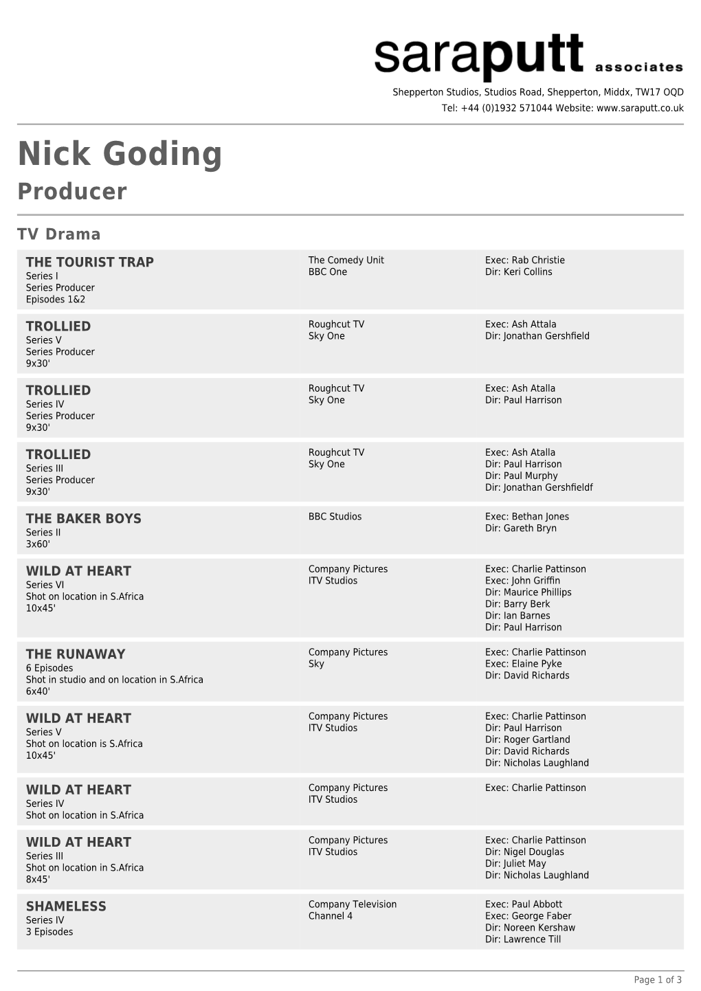 Nick Goding Producer