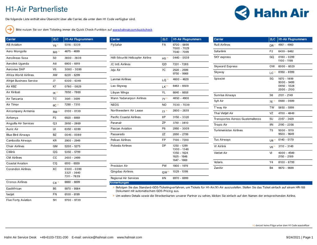 H1-Air Partnerliste