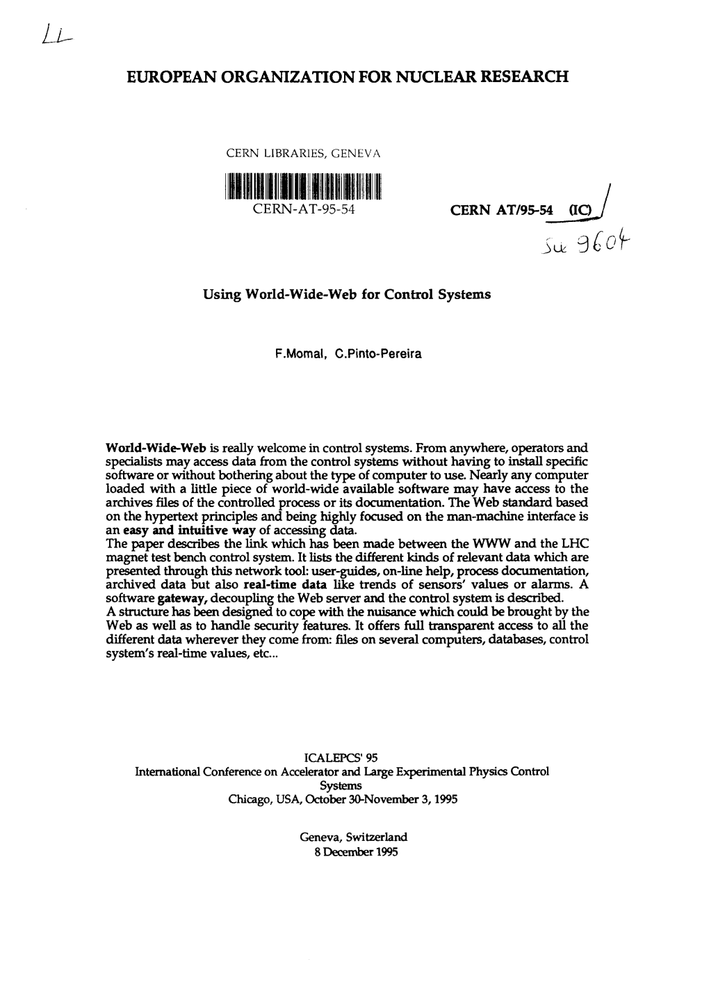 Using World-Wide-Web for Control Systems F .Momal, C