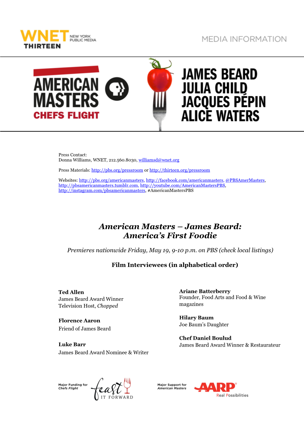 FINAL Film Interviewees American Masters James Beard