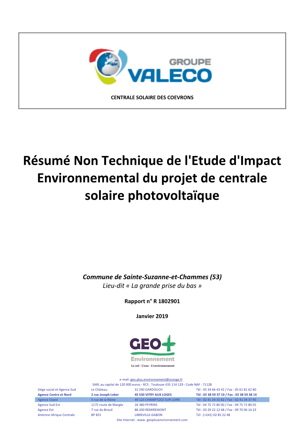 Résumé Non Technique De L'etude D'impact Environnemental Du Projet De Centrale Solaire Photovoltaïque