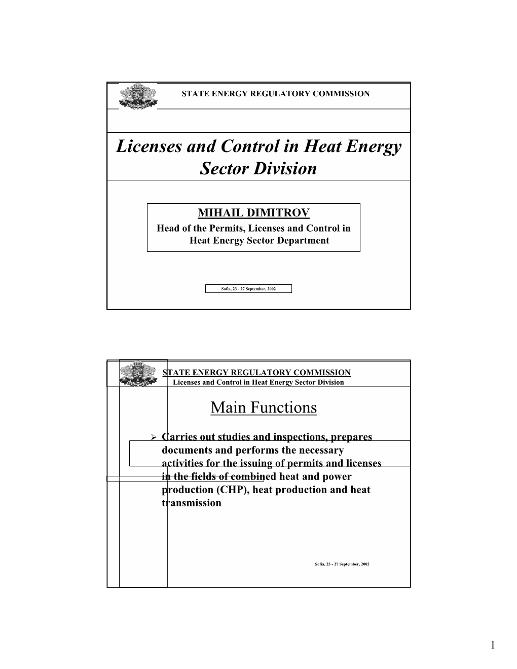 Licenses and Control in Heat Energy Sector Division