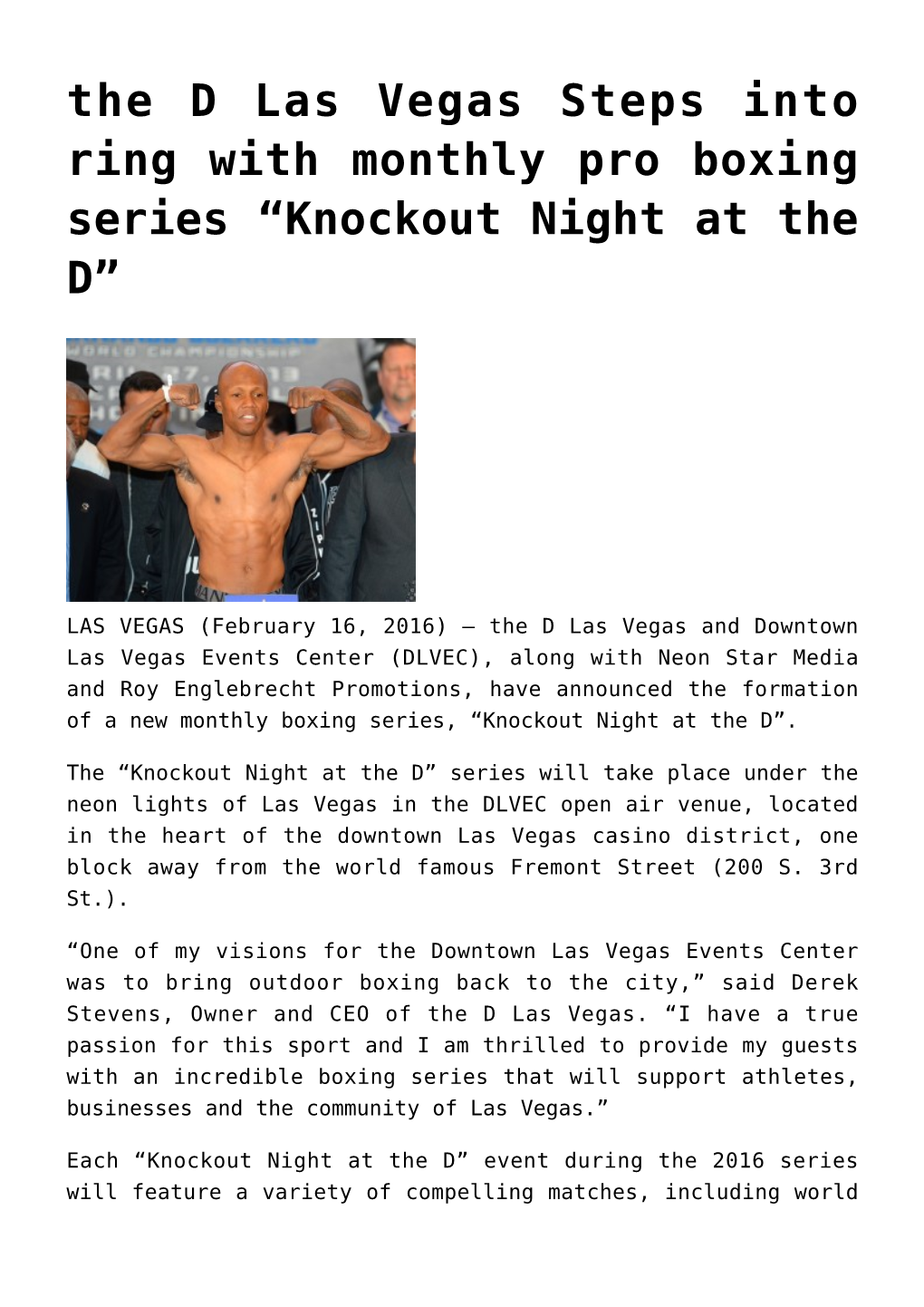 The D Las Vegas Steps Into Ring with Monthly Pro Boxing Series “Knockout Night at the D”