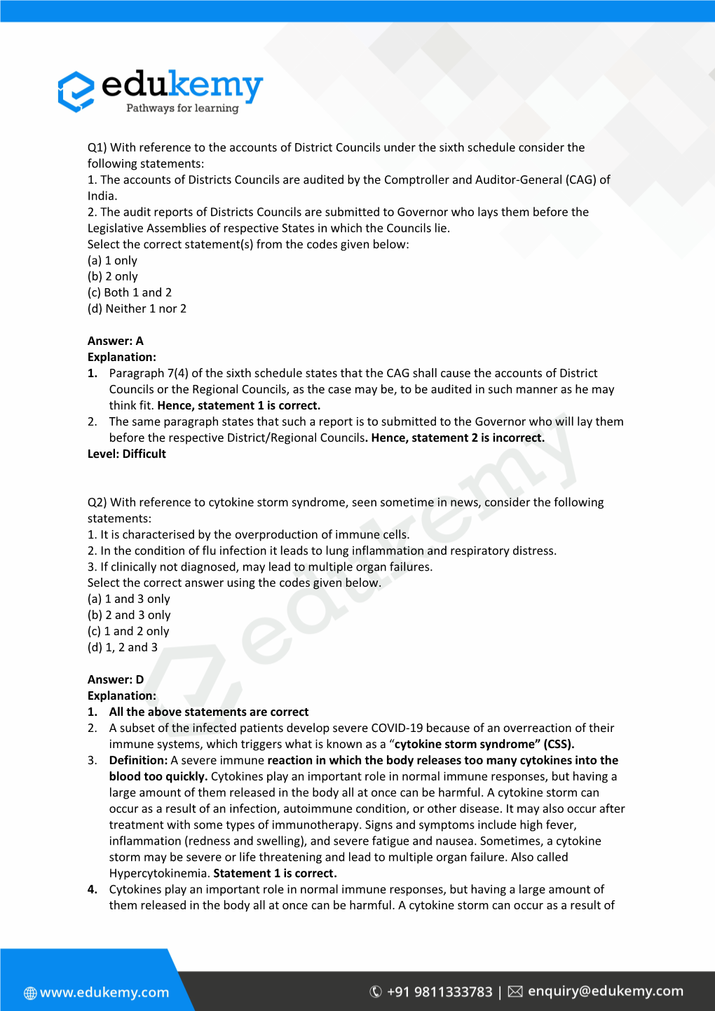 Q1) with Reference to the Accounts of District Councils Under the Sixth Schedule Consider the Following Statements: 1