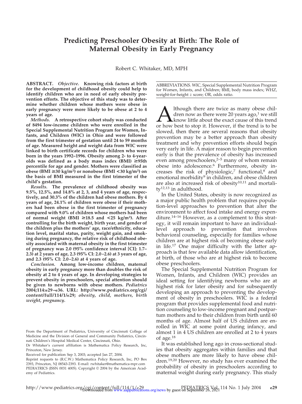 The Role of Maternal Obesity in Early Pregnancy