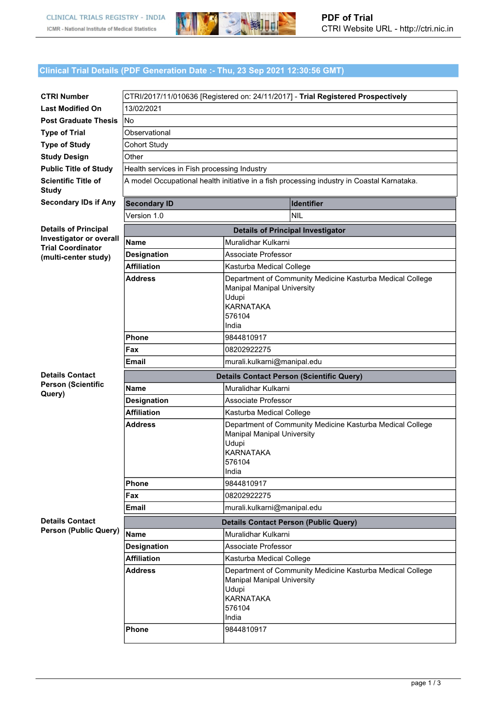 CTRI Trial Data