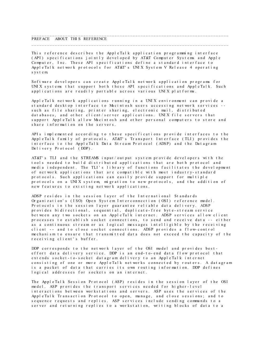 Appletalk Application Programming Interface (API) Specifications Jointly Developed by AT&T Computer Systems and Apple Computer, Inc