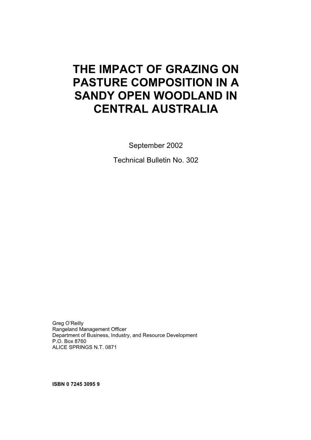 Impact of Grazing on Pasture Composition in a Sandy Open Woodland in Central Australia