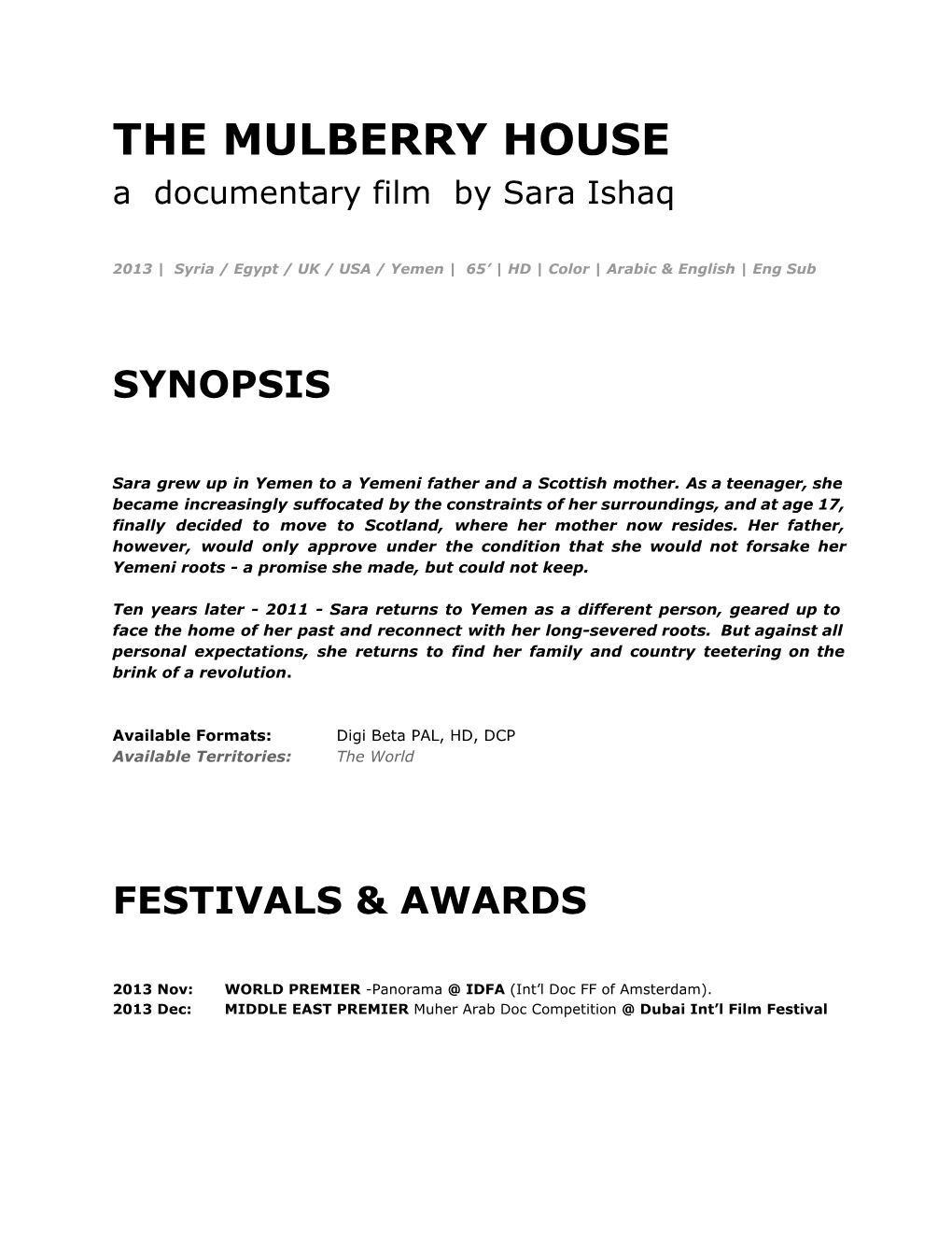 THE MULBERRY HOUSE a Documentary Film by Sara Ishaq