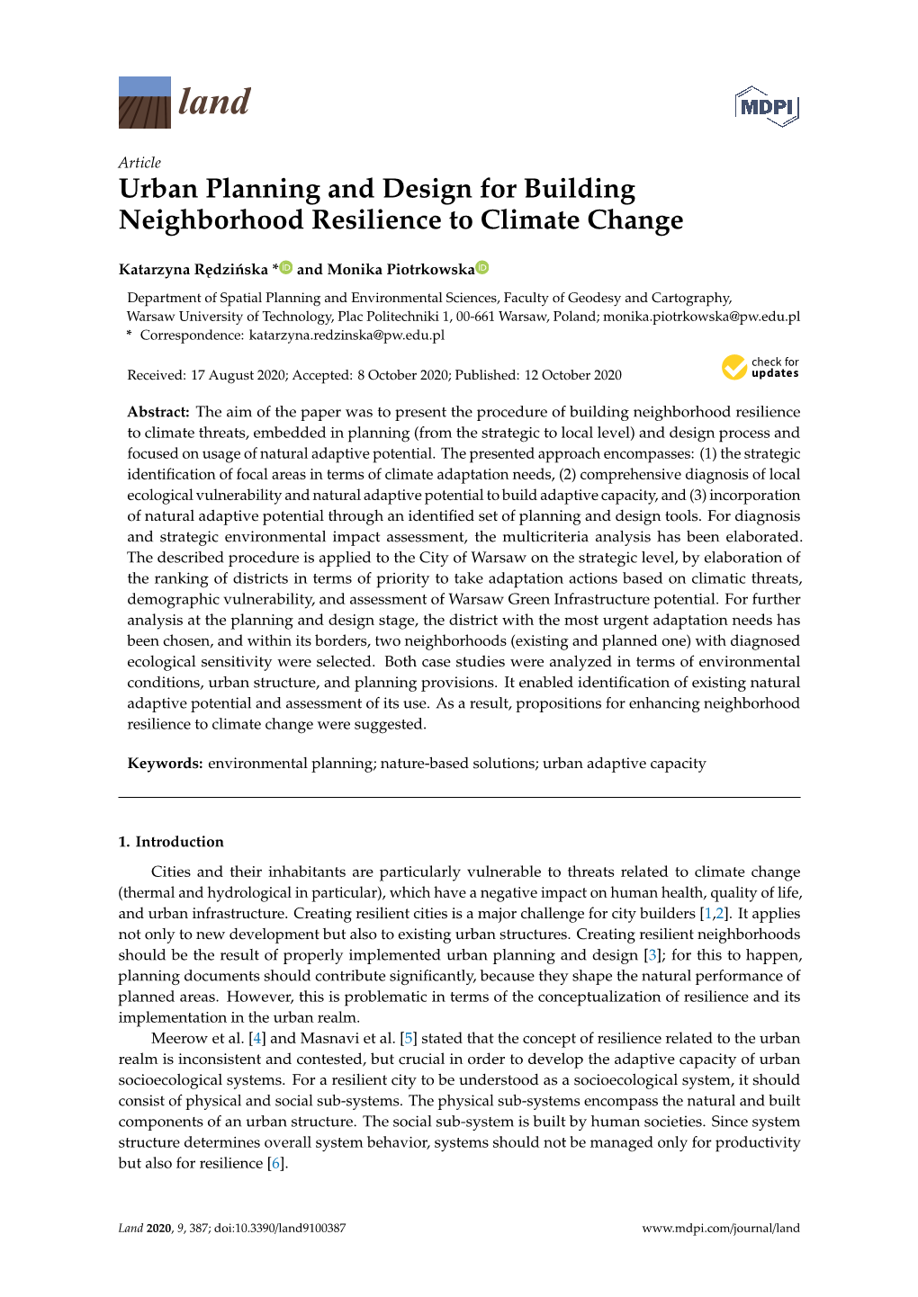 Urban Planning and Design for Building Neighborhood Resilience to Climate Change