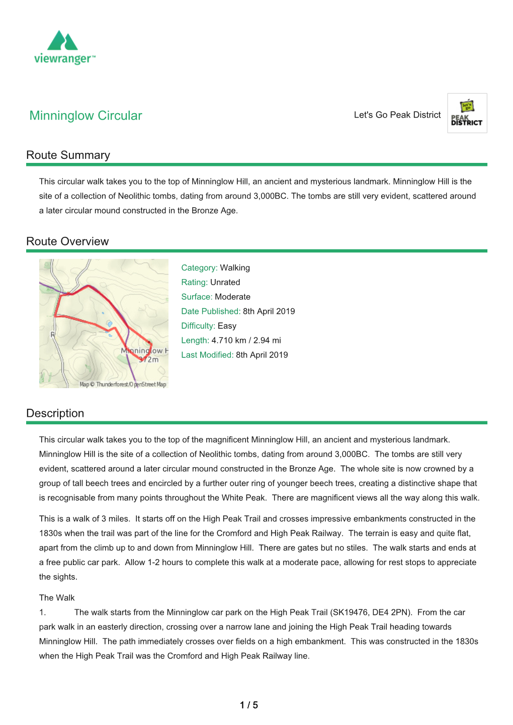 Minninglow Circular Let's Go Peak District