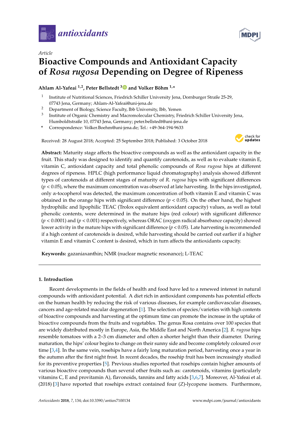 Bioactive Compounds and Antioxidant Capacity of Rosa Rugosa Depending on Degree of Ripeness