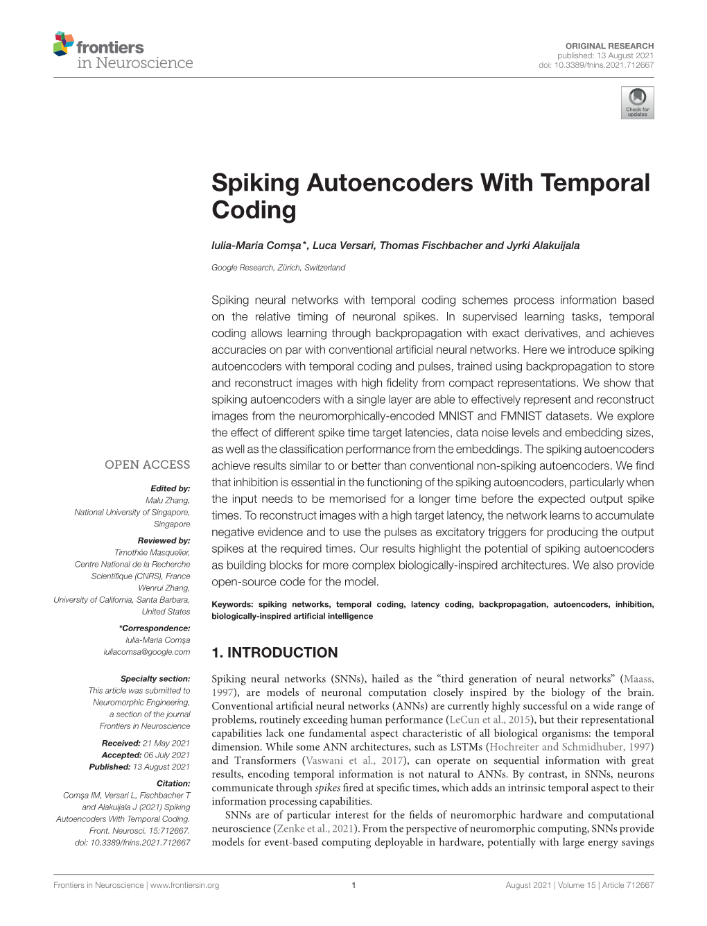 Spiking Autoencoders with Temporal Coding