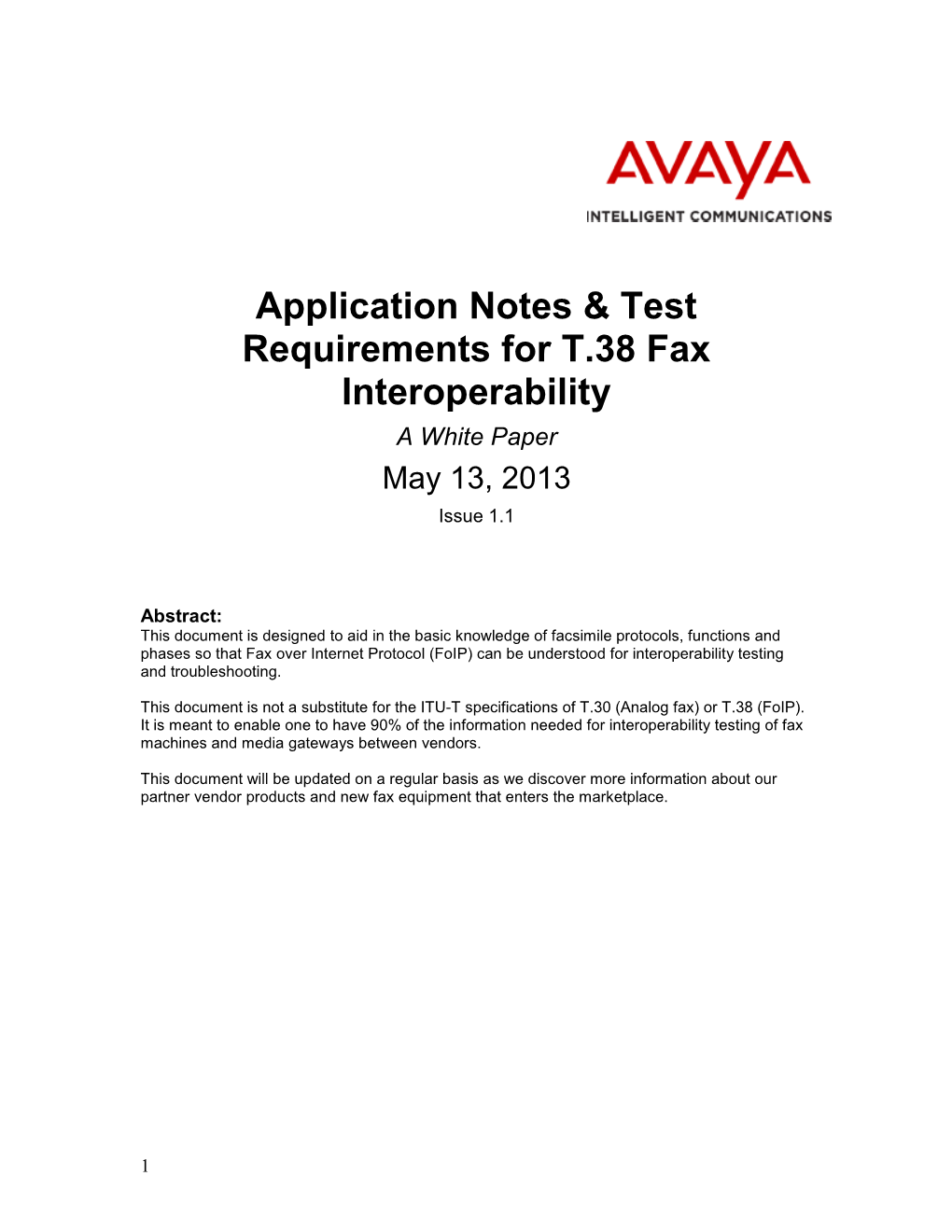 Application Notes & Test Requirements for T.38 Fax