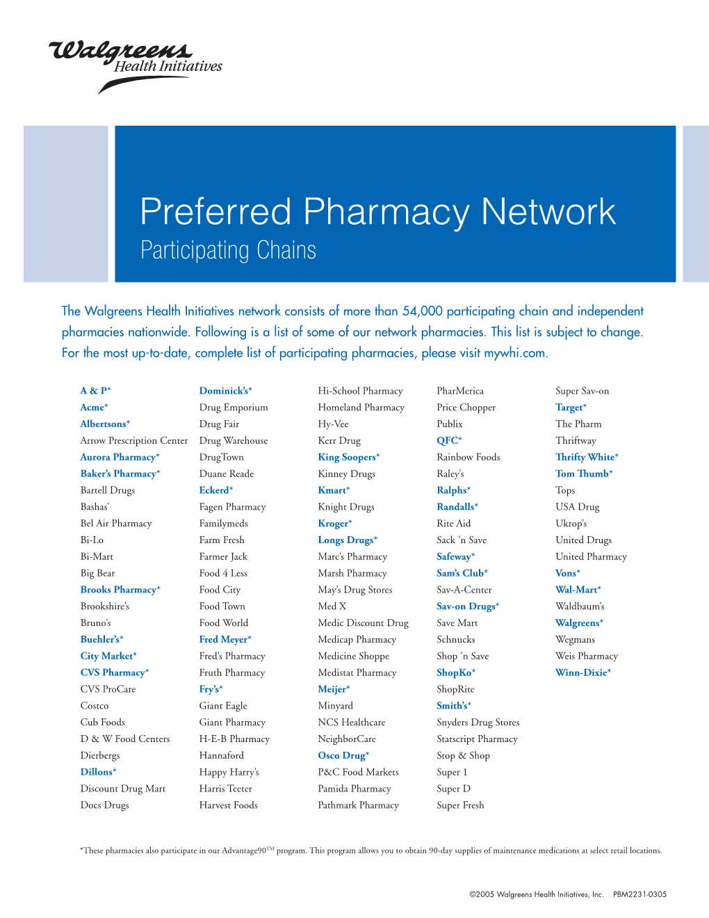 Preferred Pharmacy Network Participating Chains