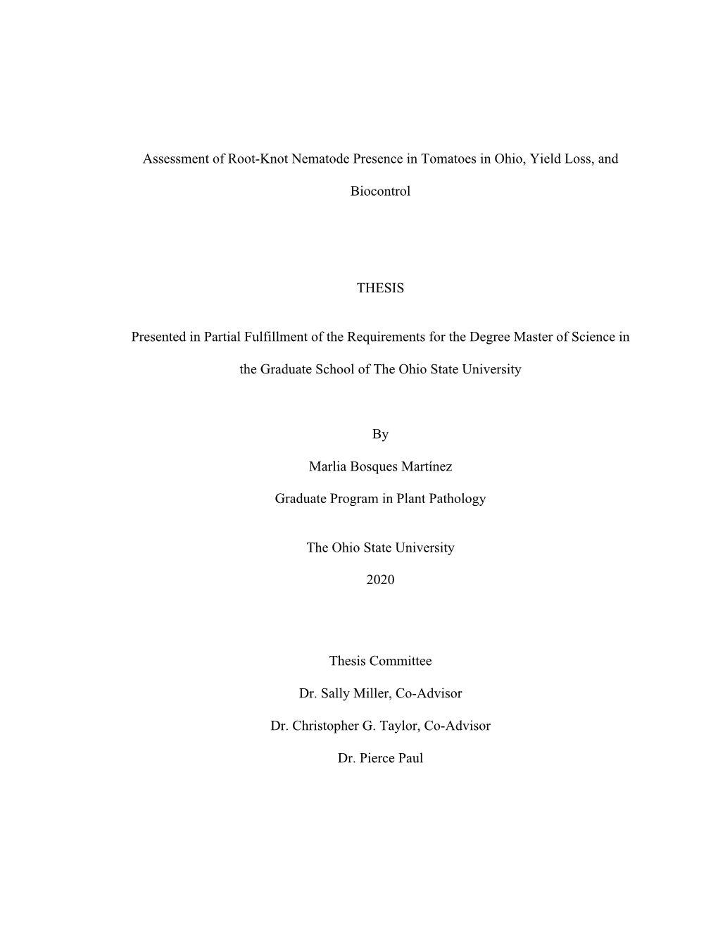 1 Assessment of Root-Knot Nematode Presence in Tomatoes in Ohio