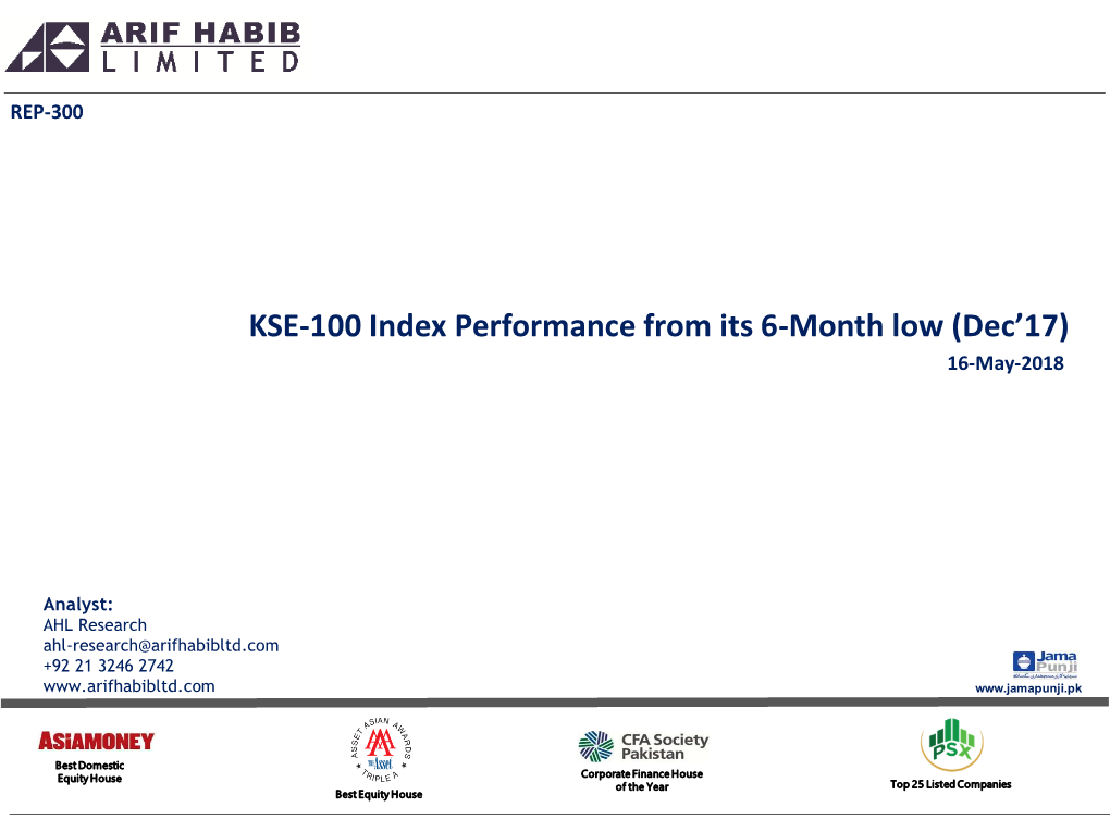 KSE-100 Index Performance from Its 6-Month Low (Dec’17) 16-May-2018