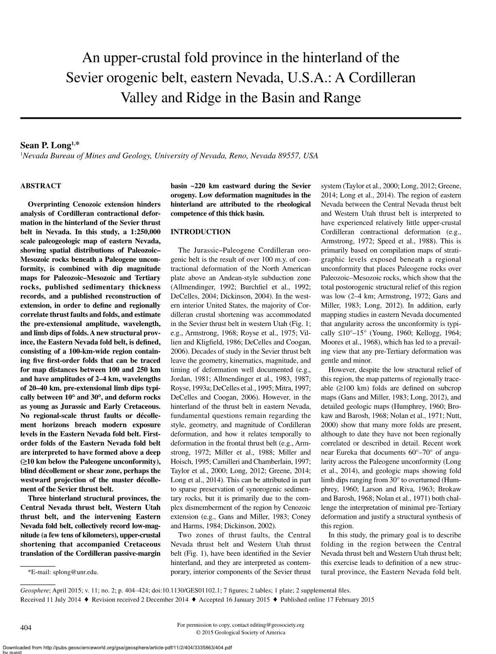 An Upper-Crustal Fold Province in the Hinterland of the Sevier Orogenic Belt, Eastern Nevada, U.S.A.: a Cordilleran Valley and Ridge in the Basin and Range