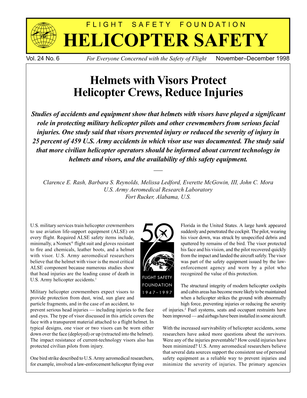 Helmets with Visors Protect Helicopter Crews, Reduce Injuries