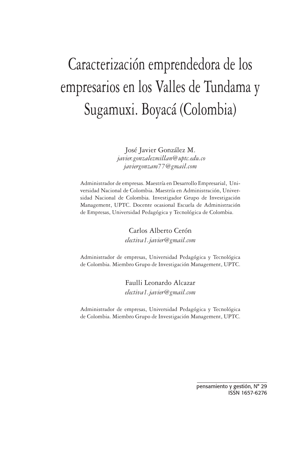 Caracterización Emprendedora De Los Empresarios En Los Valles De Tundama Y Sugamuxi