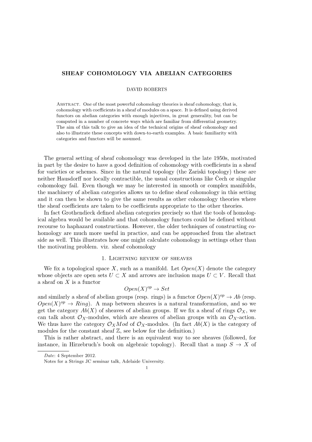 Sheaf Cohomology Via Abelian Categories