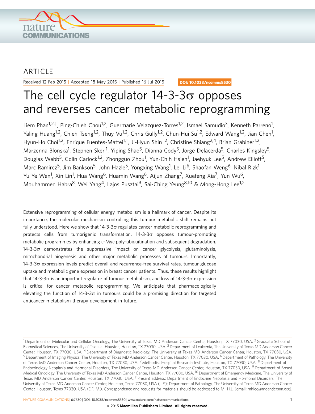 Opposes and Reverses Cancer Metabolic Reprogramming