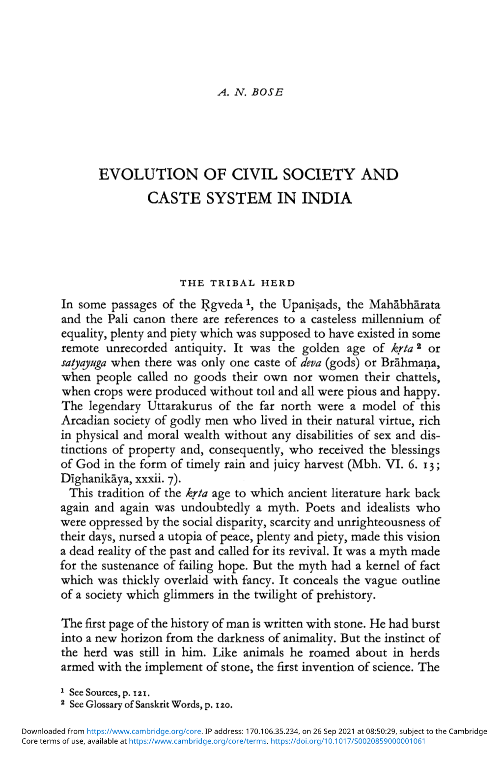 Evolution of Civil Society and Caste System in India