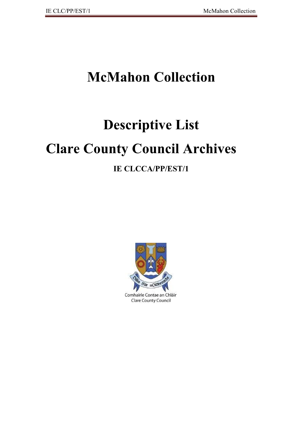 Mcmahon Collection Descriptive List Clare County Council Archives