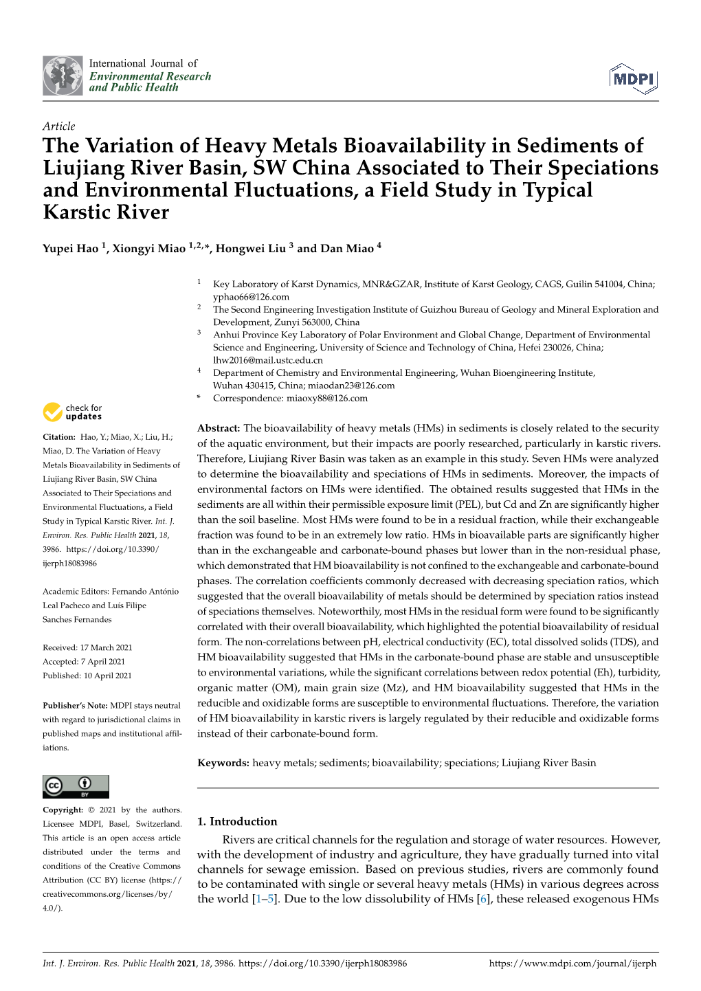 The Variation of Heavy Metals Bioavailability in Sediments Of