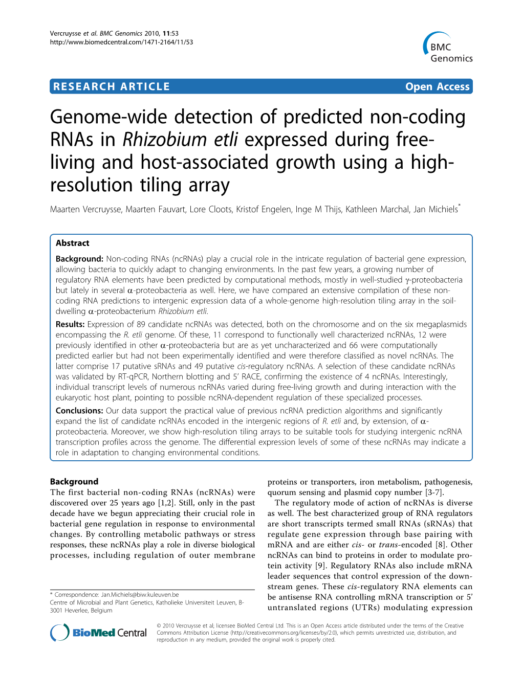 Genome-Wide Detection of Predicted Non-Coding Rnas in Rhizobium Etli