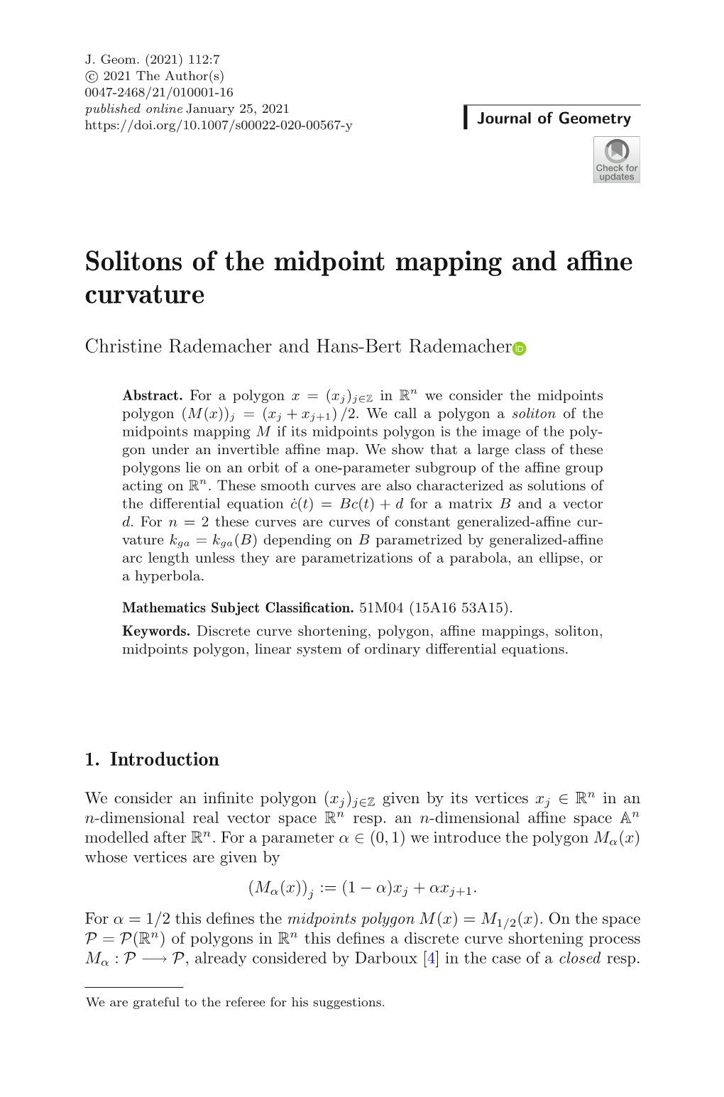 Solitons of the Midpoint Mapping and Affine Curvature