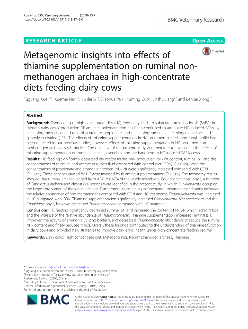 Methanogen Archaea in High-Concentrate Diets Feeding Dairy