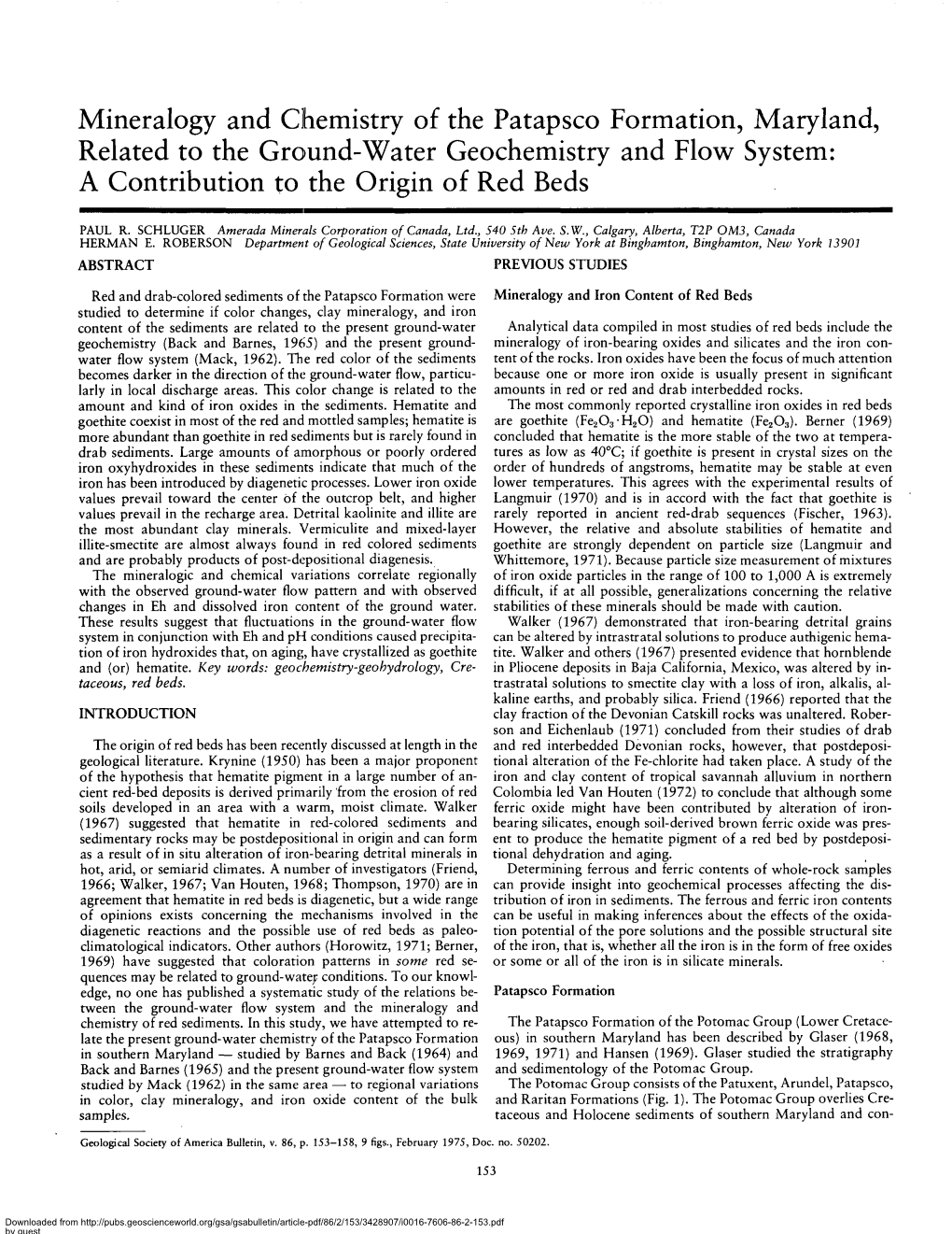 Mineralogy and Chemistry of the Patapsco Formation, Maryland, Related to the Ground-Water Geochemistry and Flow System: a Contribution to the Origin of Red Beds