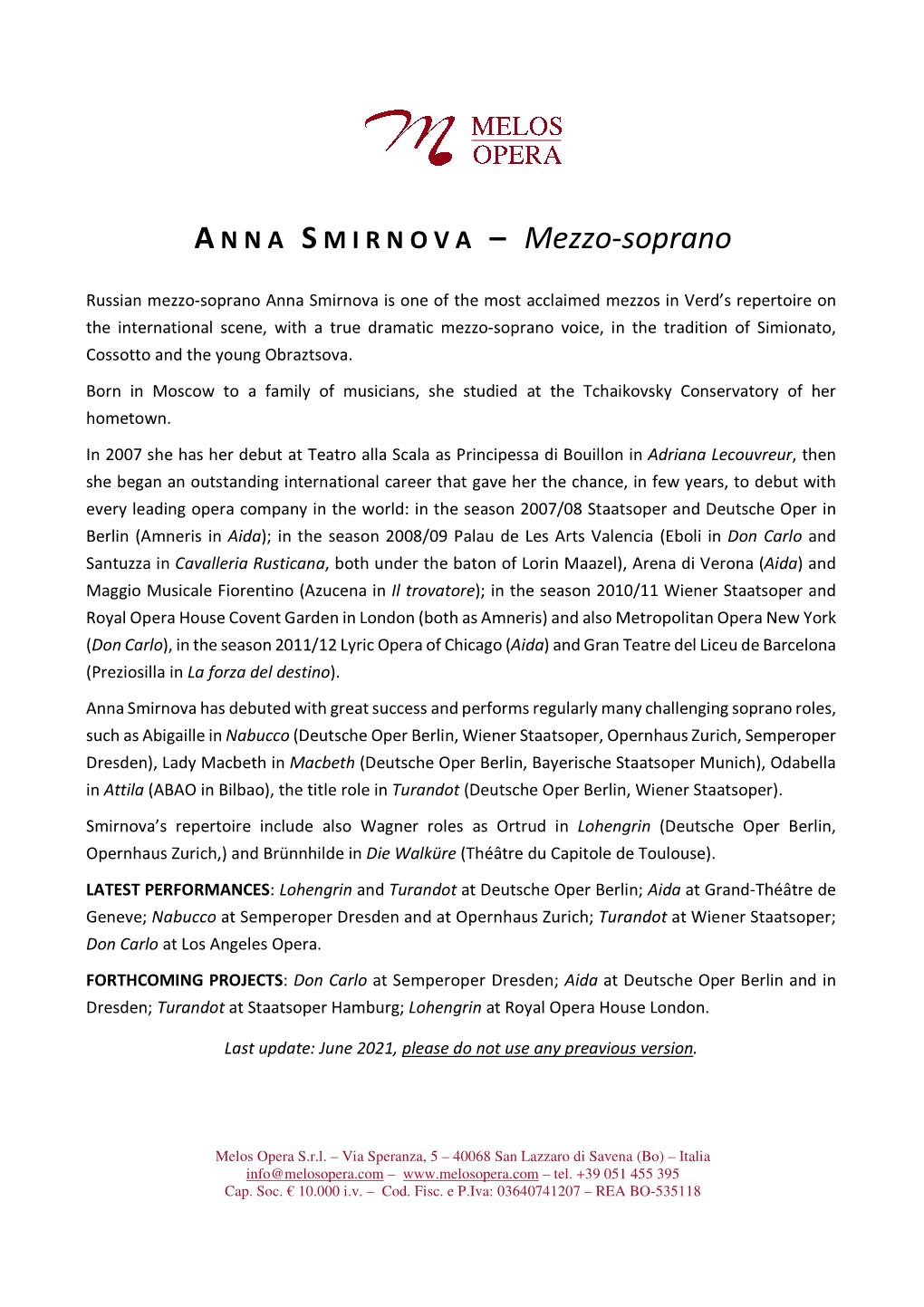 ANNA SMIRNOVA – Mezzo-Soprano