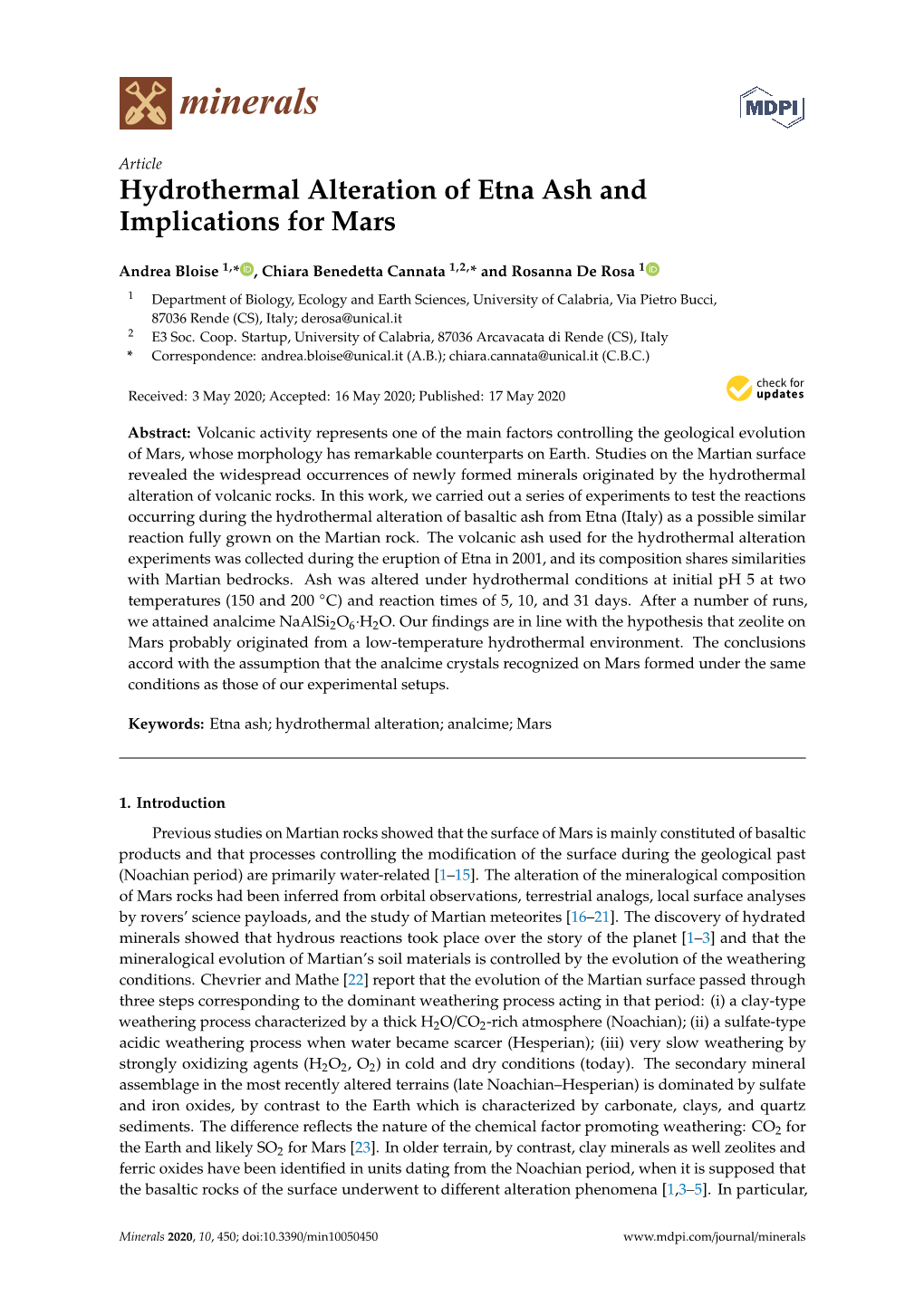 Hydrothermal Alteration of Etna Ash and Implications for Mars