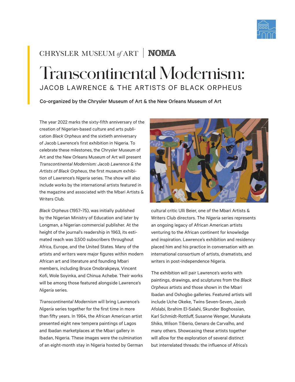 Transcontinental Modernism: JACOB LAWRENCE & the ARTISTS of BLACK ORPHEUS